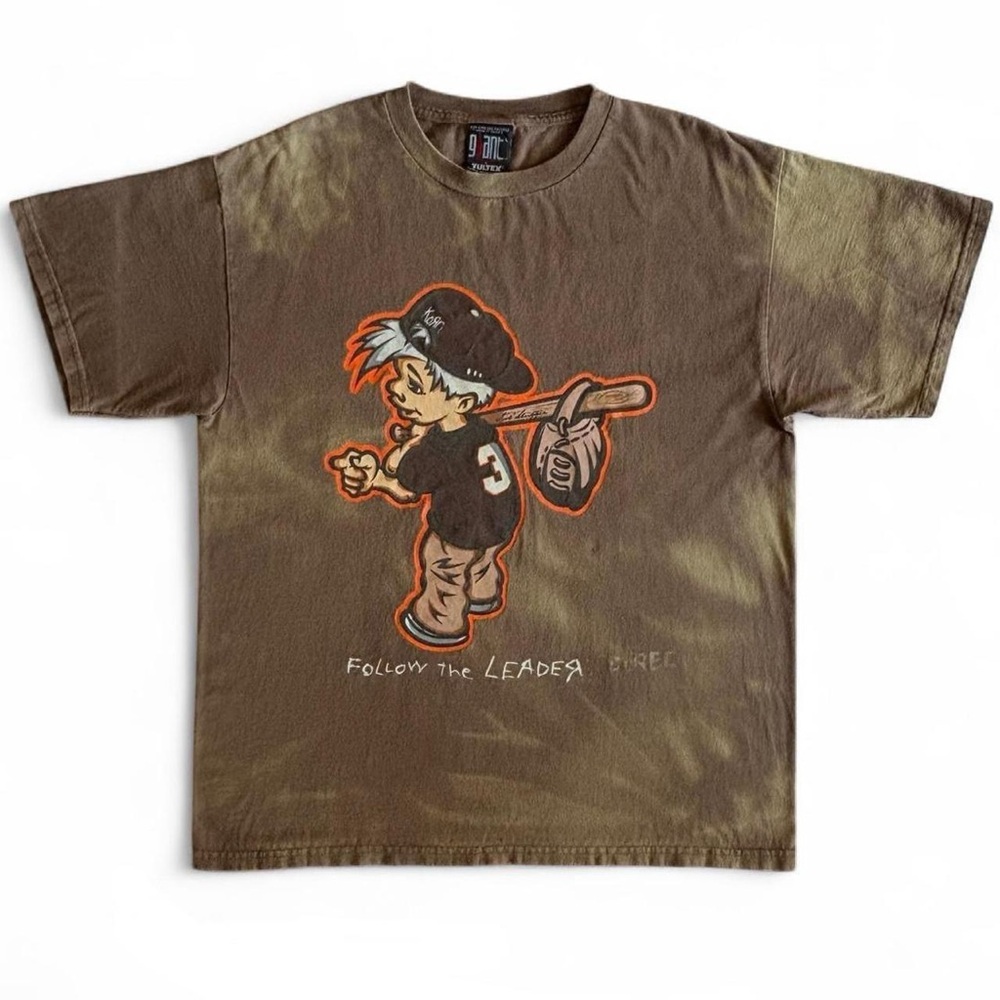90s Korn Follow The Leader Tee 23x28 Size Large Custom Dyed Brown Bleach